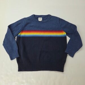 Gap Kids Rainbow Stripe Colorblock Crewneck Sweater Blue Navy Size S 6-7 Boys